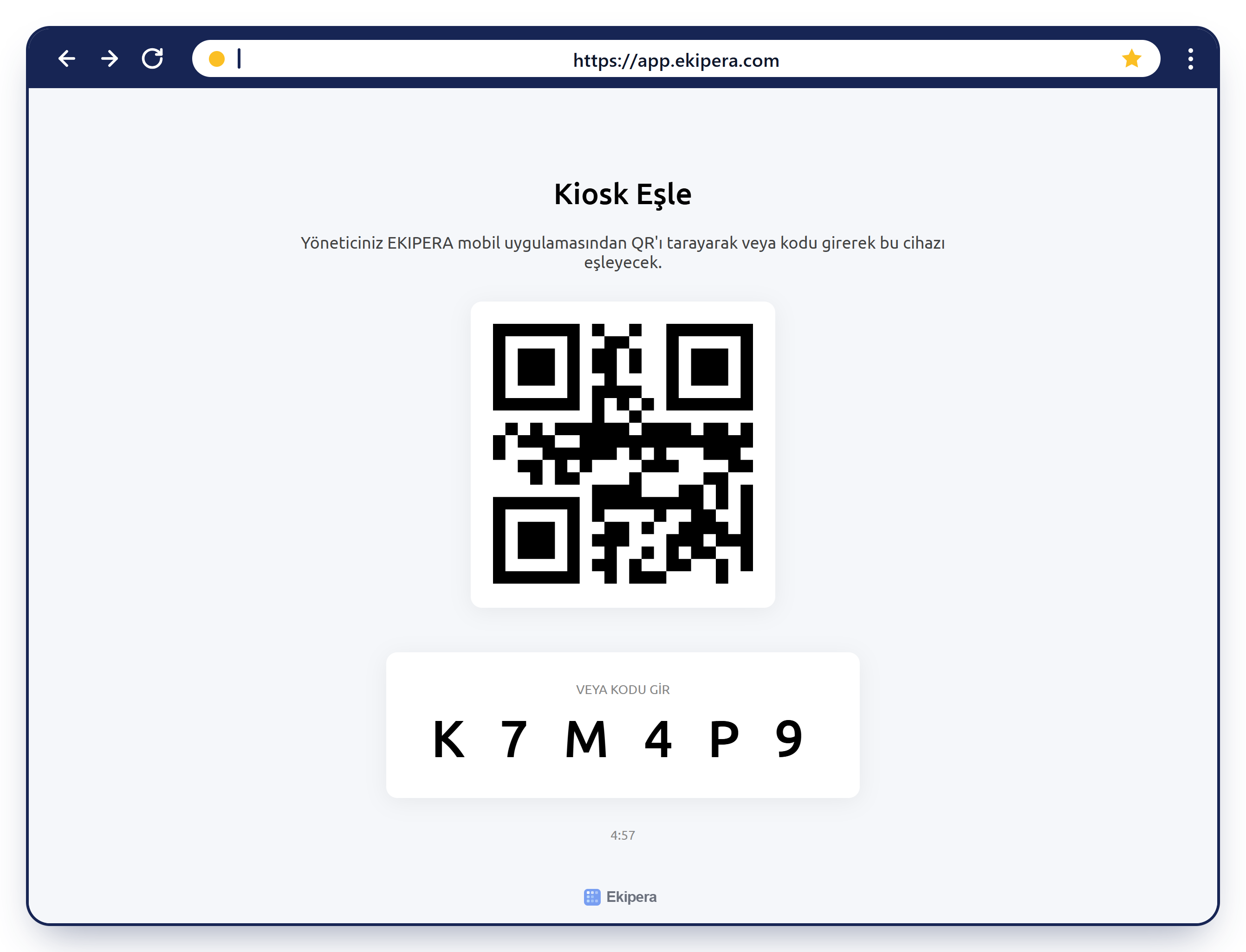 Tablette kiosk eşleme ekranı